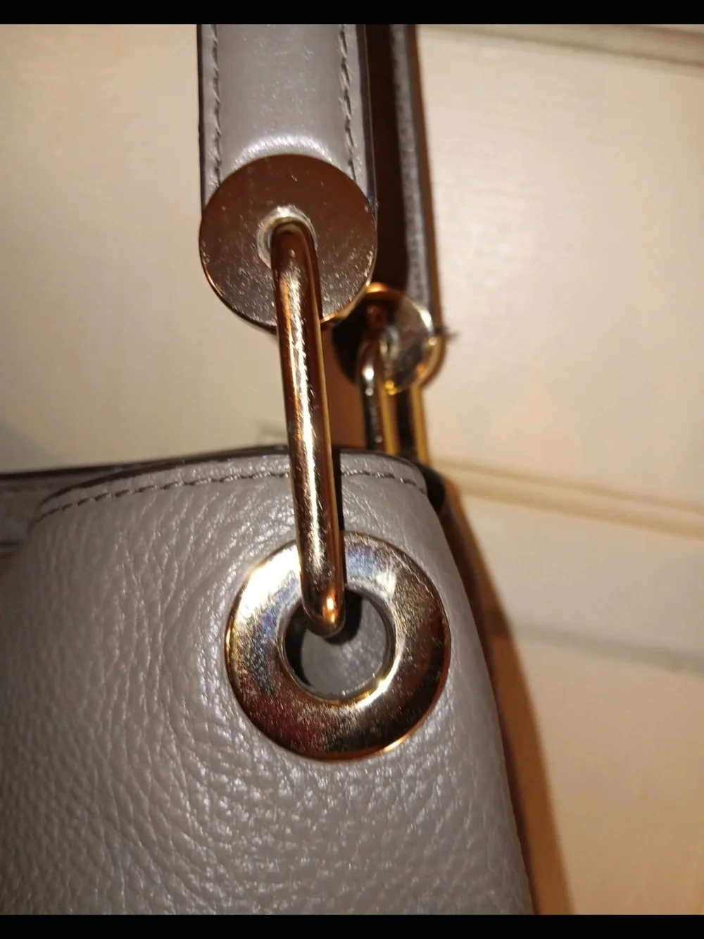 Michael Kors Taupe Pebbled Leather Shoulder Tote with Gold Hardware